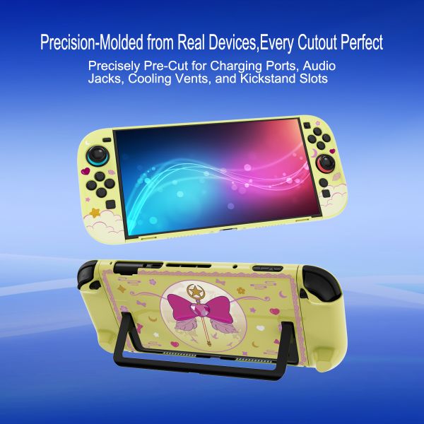 Pastel Yellow Macaron Split Case for Switch 2 & PC - Cute Cartoon Girl Detachable Protective Shell