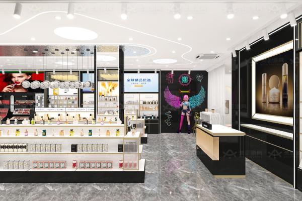 Beauty Shop Interior Design Black Gold Laminated Board Cosmetic Display Rack for Retail Store Display and Skincare Shop Decoration