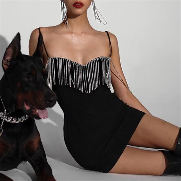 O ponto baixo do decote em V dos vestidos ocasionais das mulheres sexy do verão cortou o vestido curto sem mangas da franja frisada