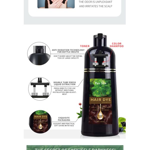 Shampoo Colorant Cheveux à Domicile 500ml pour Cheveux Blancs Gris Noir Olive