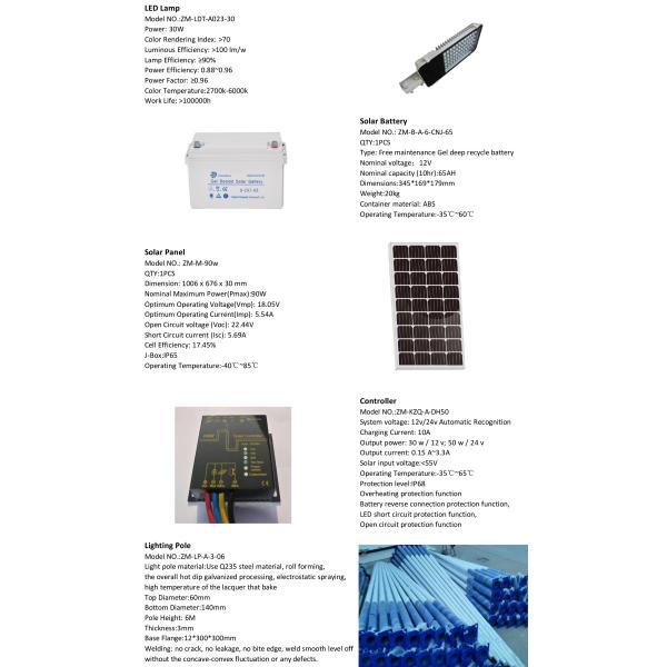 Крутая белая солнечная приведенная в действие дорога освещает уличный свет приведенный 30в 6М на открытом воздухе солнечный