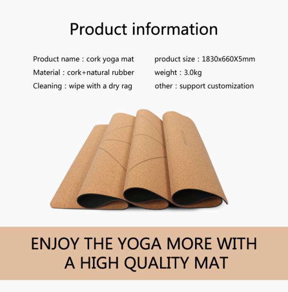 Yoga Mat, Cork material, Non-Slip Yoga mat, Natural Wood color, Thermal transfer printing, Natural rubber base