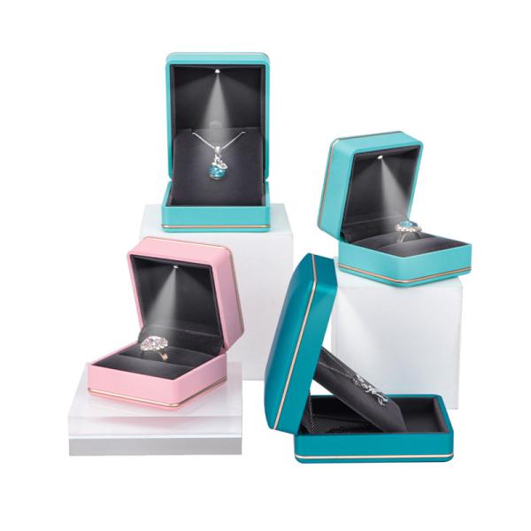 Customer's Logo Silk Screen Printing Jewelry Storage Box with Light in Peacock Blue