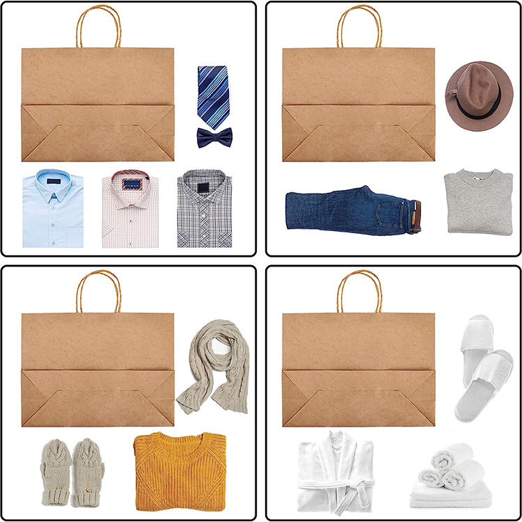 Eco-Friendly Large Size Kraft Paper Bag Ribbon Handles For Clothing Gifts