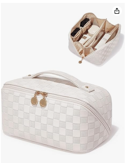 EACHY Travel Makeup Bag,Large Capacity Cosmetic Bags for Women,Waterproof Portable Pouch Open Flat Toiletry Bag Pattern Makeup Bag