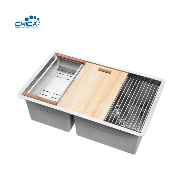 quality control procedure double bowl 32.75x19x10 18 gauge stainless steel kitchen sink