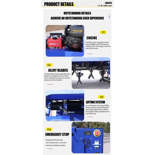 Professional Flail Mower with Sharp Cutting Blades, Perfect for Large Area Grass Trimming, Strong Power