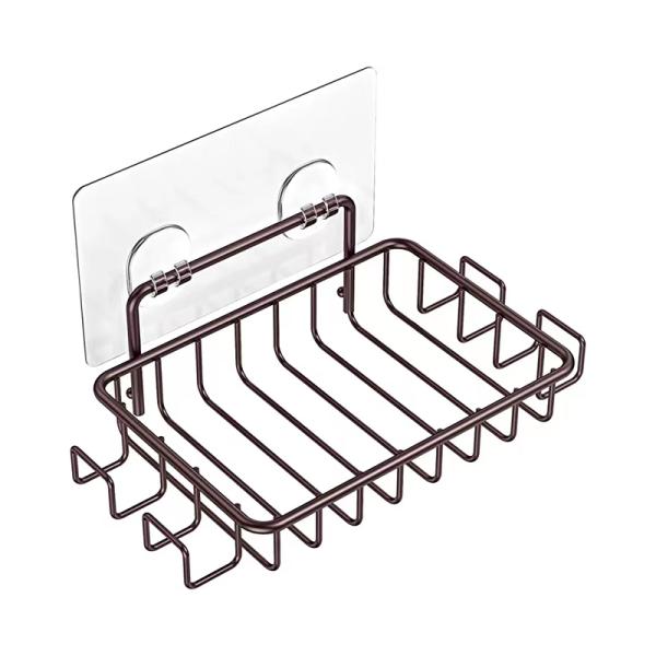 No Drilling Stainless Steel Adhesive Soap Dish Soap Holder for Shower Wall with 4 Hooks