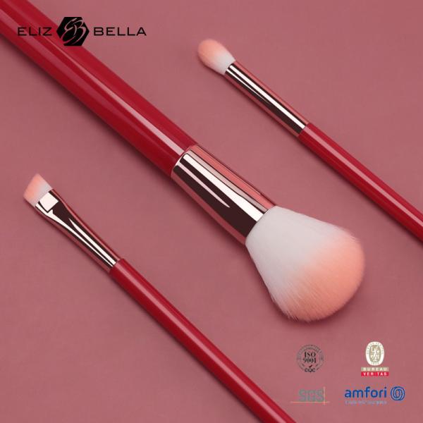 3pcs Logo Cosmetic Makeup Brush Set privado com o punho de madeira vermelho do cabelo sintético