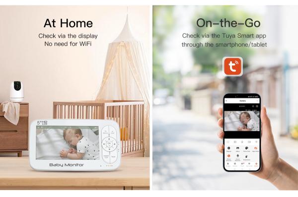 Smart Wifi 2.4Ghz PTZ Camera Baby Monitor 5 Inch 1080P Low Noise Audio Cry Detection