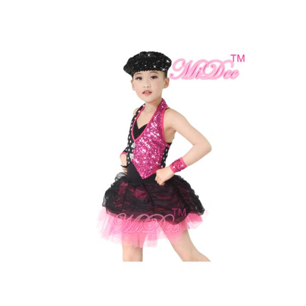 White Polka Dots Fuchsia Sequin Ballet Jazz Dance Costumes For Girls ODM Service