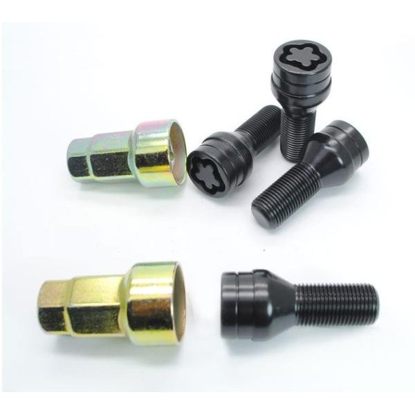 Black Bmw Locking Wheel Bolts M14x1.25 Millimeter With 4 Nuts And 2 Keys