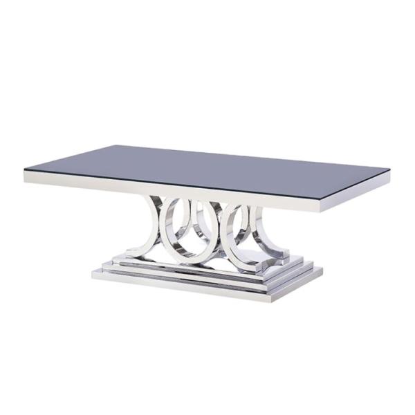 Rectangular Black Modern Glass Top Stainless Steel Coffee Table For Living Room