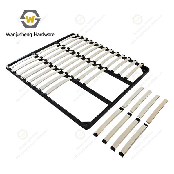 Metal Bed Base Mechanism with Wooden Slats Detachable Storage Function Bedroom