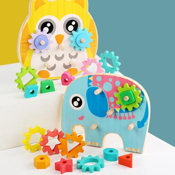 Intelligent Elephant Owl Gear Block Wood Creative Animal Design