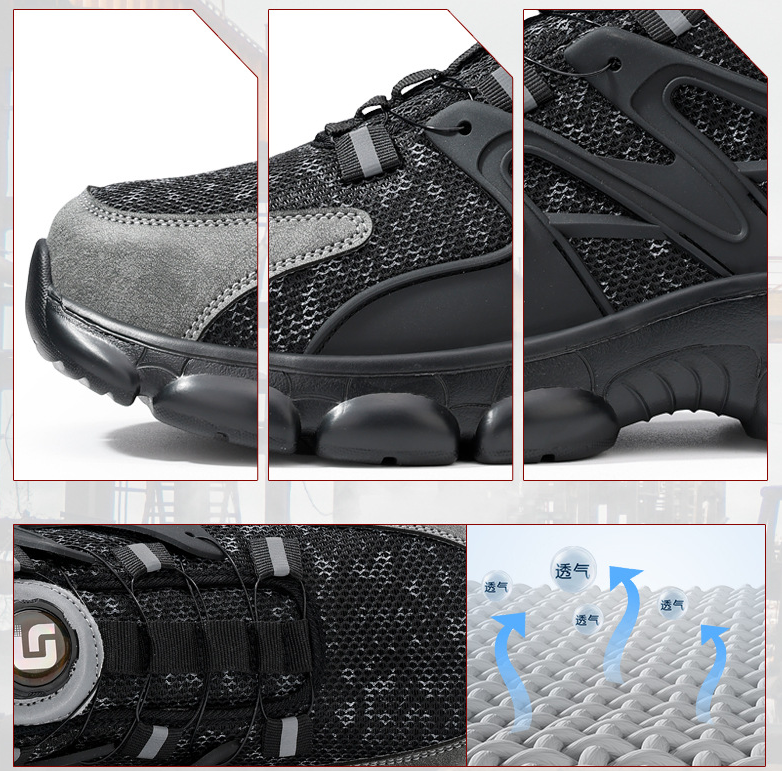 New Button-Closure Men’s Safety Shoes  Breathable Puncture-Resistant Anti-Smash Lightweight & Comfortable Steel Toe Work Shoes