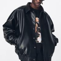 Vêtements de rue en cuir Pu Vêtements de baseball en cuir noir Vêtements de rue de style vintage Eco-friendly