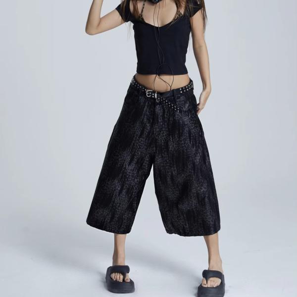 Loose Knitting Fabric Wide Leg Trousers Summer Pants for Women Ladies
