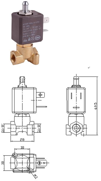 2/2 и 3/2 сразу действующих латунных клапанов соленоида 1.5mm G1/8» для создателя кофе