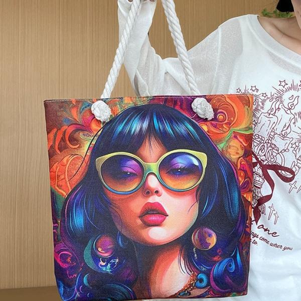 Popular Forest Black Girl Print Shoulder Bag Thick Rope Tote Bag Fashionable Large Capacity Women'S Bag Manufacturer Wholesale