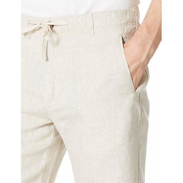 Zipper Closure Pure Linen Mens Casual Drawstring Shorts Mid Waist Straight Leg