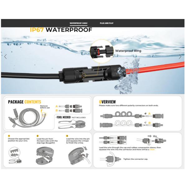 10AWG фотоэлектрические расширительные кабели Солнечная панель аксессуары для портативной солнечной панели