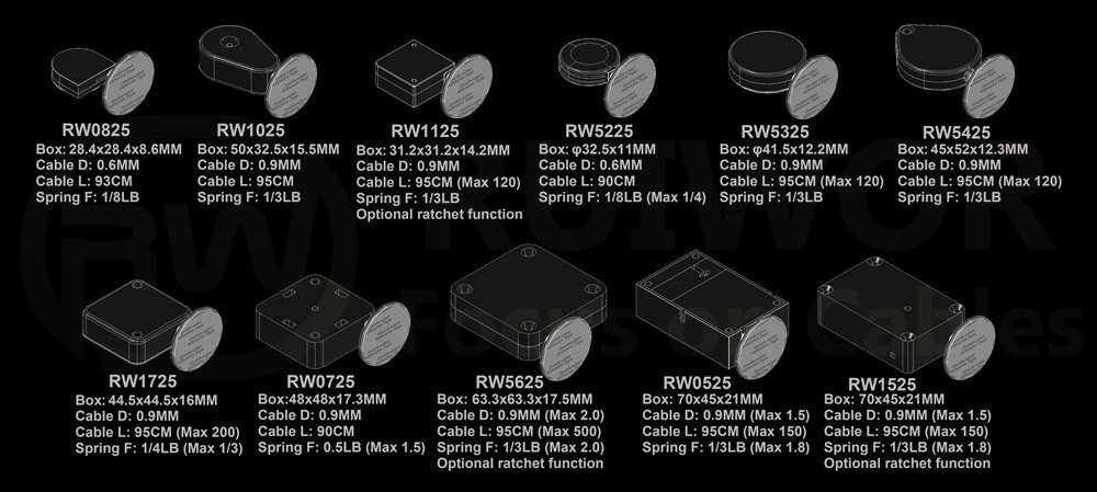 RW1525 Cuboid Multifunctional Retractable Cable With Dia 38mm Circular Adhesive Plastic Plate Connector