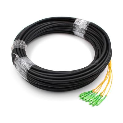 SC APC 8 Núcleos Fibra Óptica Pigtail Patch Cord Single Mode OS2 PE Jaqueta preta