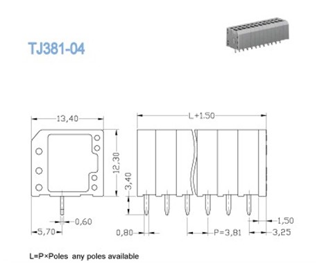 3.81mm Pitch Screwless Terminal block , Electrical terminal Block 2P - 28P 300V 16A