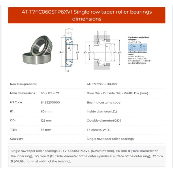 T7FC060  T7FC060STP6  4T-T7FC060STP6XV1 TAPPER P0 P6 P5 P4 P3 QUALITY LEVER   CHROME STEEL ROLLER BEARING 60*125*33.5