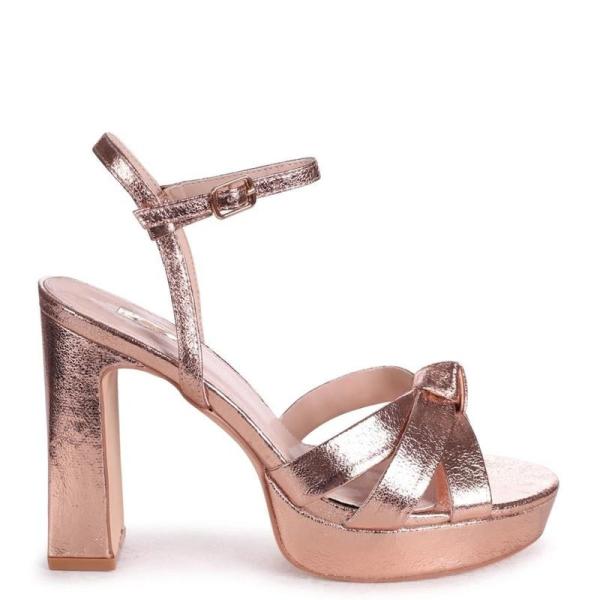 Janbal High Block Platform Heel Shoes Faux Suede With Knot Front Strap