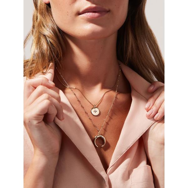 Золото сверкающий слоистый ожерелье набор 45 см цирконии Монета рог подвесный ожерелье