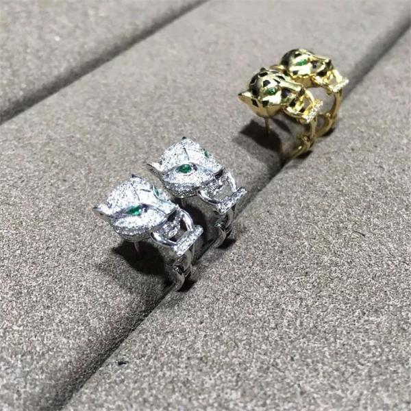 C Cheetah Earrings - showing the charm of courage, naughty or docile .18K gold, lacquer, diamond, shafle garnet, Onyx