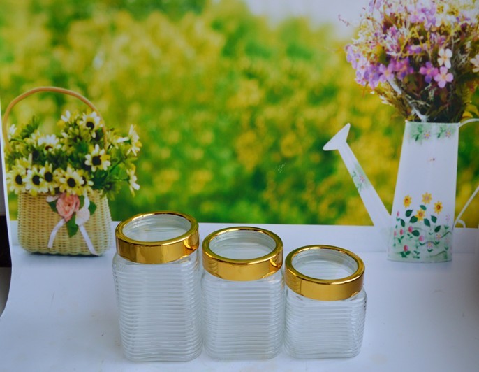 SET OF 3 PCS GLASS CANISTER