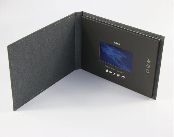 Customized Design Black Lcd Video Book For Business Promotion , Frabic Line Cover