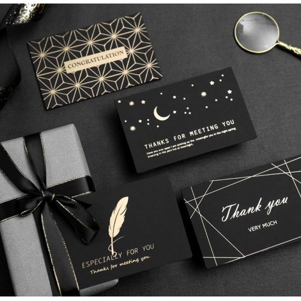 Rectangular Embossing Gold Foil Stamped Stickers Black Thank You Stickers Gift