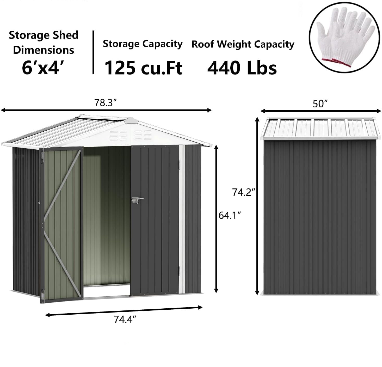 Powder Coated AJUNION Metal Garden Shed Double Lockable Door 50D x 78.3W x 74.2H