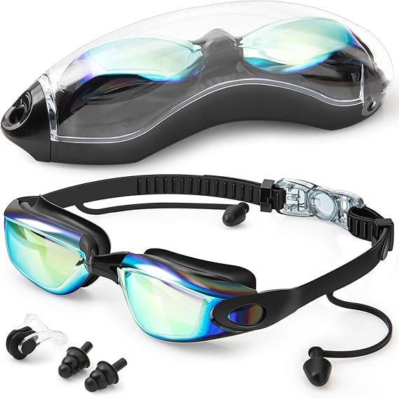 Anti-Fog UV Protection Swimming Goggles with Adjustable Strap and Silicone Nose