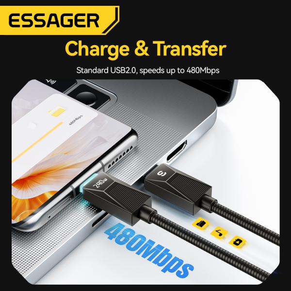 ESSAGER ES-X75 5A PD 240W USB CからCの高速充電データケーブル ラップトップ・タブレット・電話