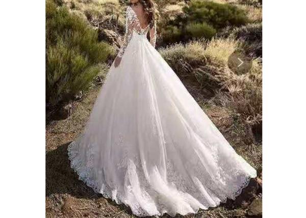 Floral Lace Big Long Tail Bridal Gown / Long Sleeve Bridesmaid Dresses