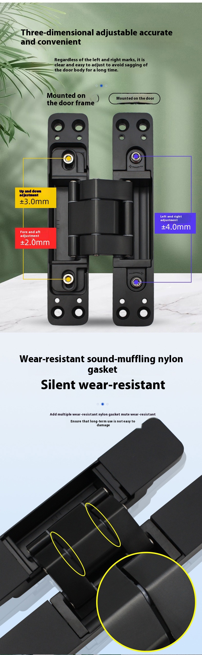 Modern Simple Black H-Shaped Zinc Alloy Door Hinge Three-Dimensional Adjustable Foldable Window Hinges with Hidden Feature