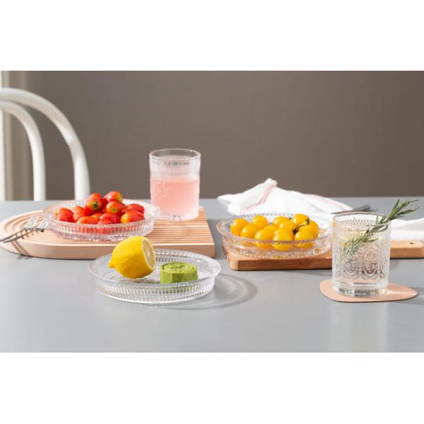 Round 300ml Unique Dinnerware Sets 7 Inch Pressed Vintage Glass Dinner Plates