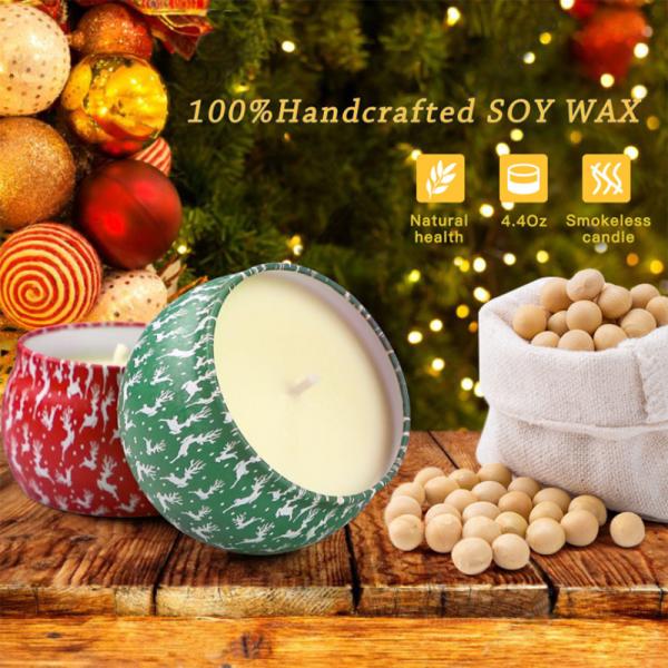 Scented Soy Wax Cute Pattern Christmas Tin Candles Jar With Metal Lid Lightweight