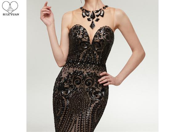 Black Gold Mermaid Style Prom Dress Heart Shaped Bust Special Sequin Pattern