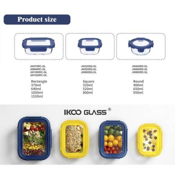 IKOO Glass Containers Supplier Leak Proof Airtight Borosilicate Glass Food Storage Container Microwave Safe with Silicone Sleeve