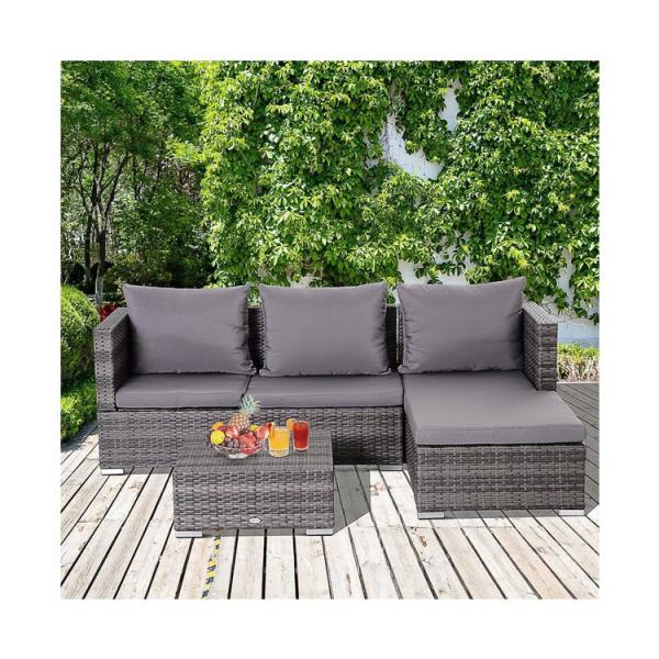 AJUNION 3-Piece Rattan Garden Sofa Set with Adjustable Backrest and Steel Tube