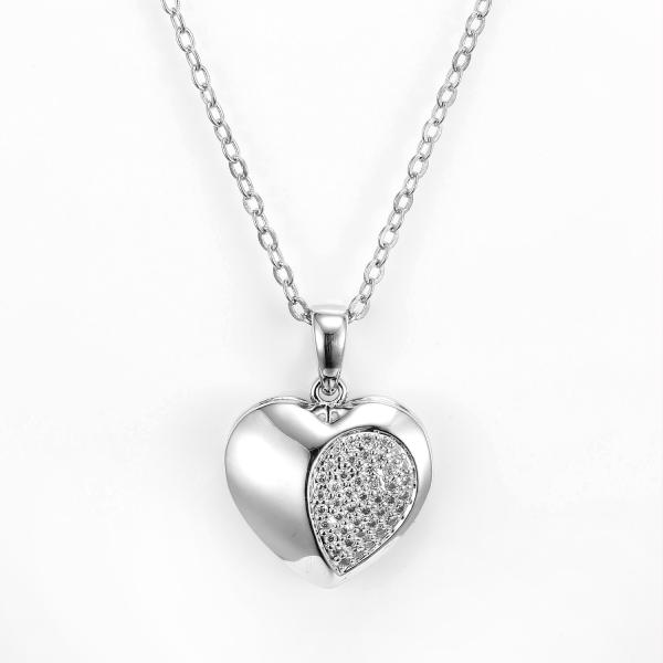 3.15g 925 Silver CZ Pendant Rhodium Valentines Day Heart Pendant