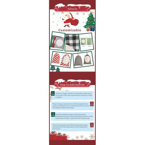 Sublimation Santa Sacks 2025 Christmas Gifts, Packaging Stocking Santa Claus Bag, Canvas Christmas Drawstring Gift Bags