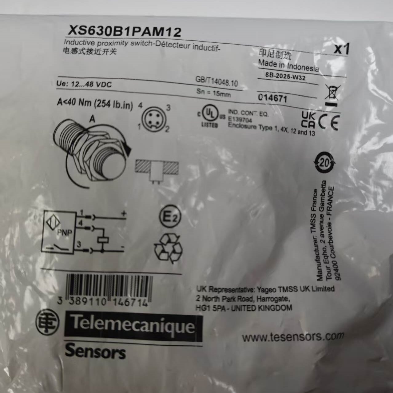 Telemecanique XS630B1PAM12 Inductive Proximity Sensor