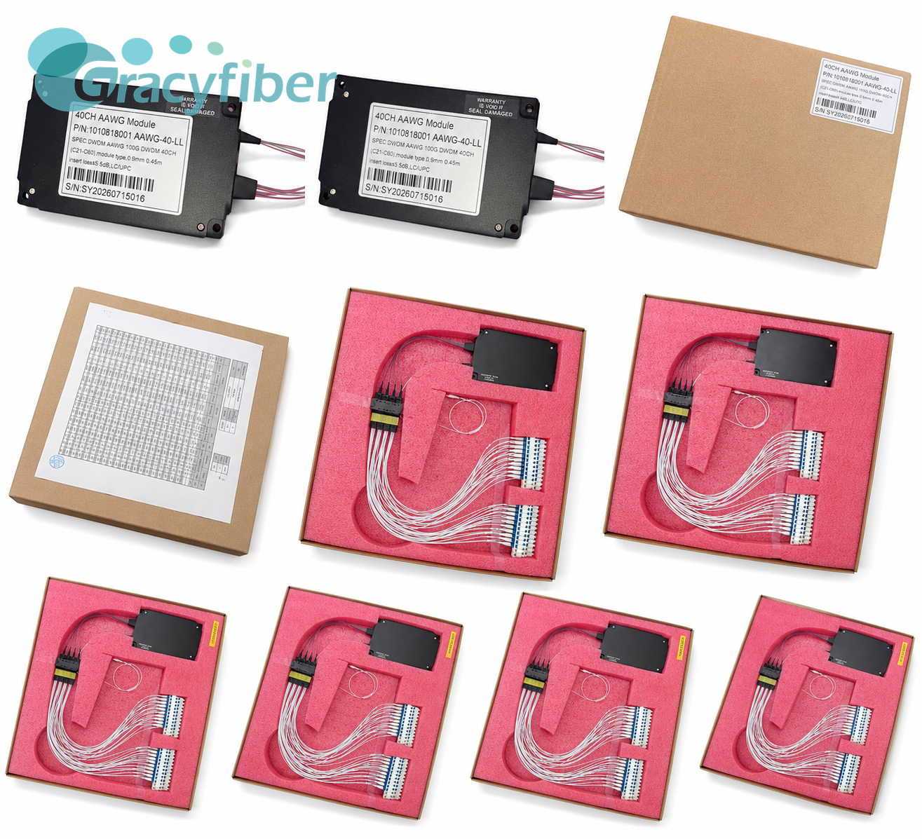 40CH 100GHz DWDM AAWG Module AAWG 40 LL Flat Top C21 C60 Low Loss Fiber Optic Mux Demux LC UPC